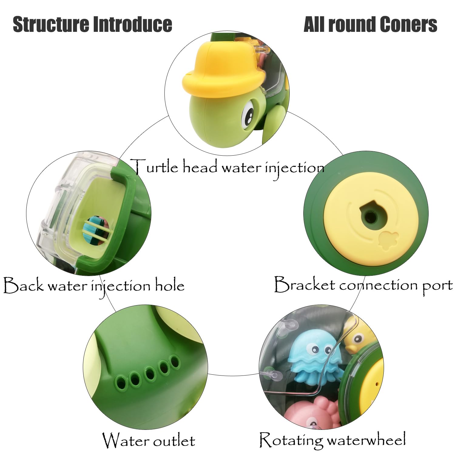 Gosyfeti Turtle Spinner Bath Toy for Baby Toddler, Tortoise Waterwheel with Suction Cup, Interesting Animal Car Vehicle for Girls Boys Children