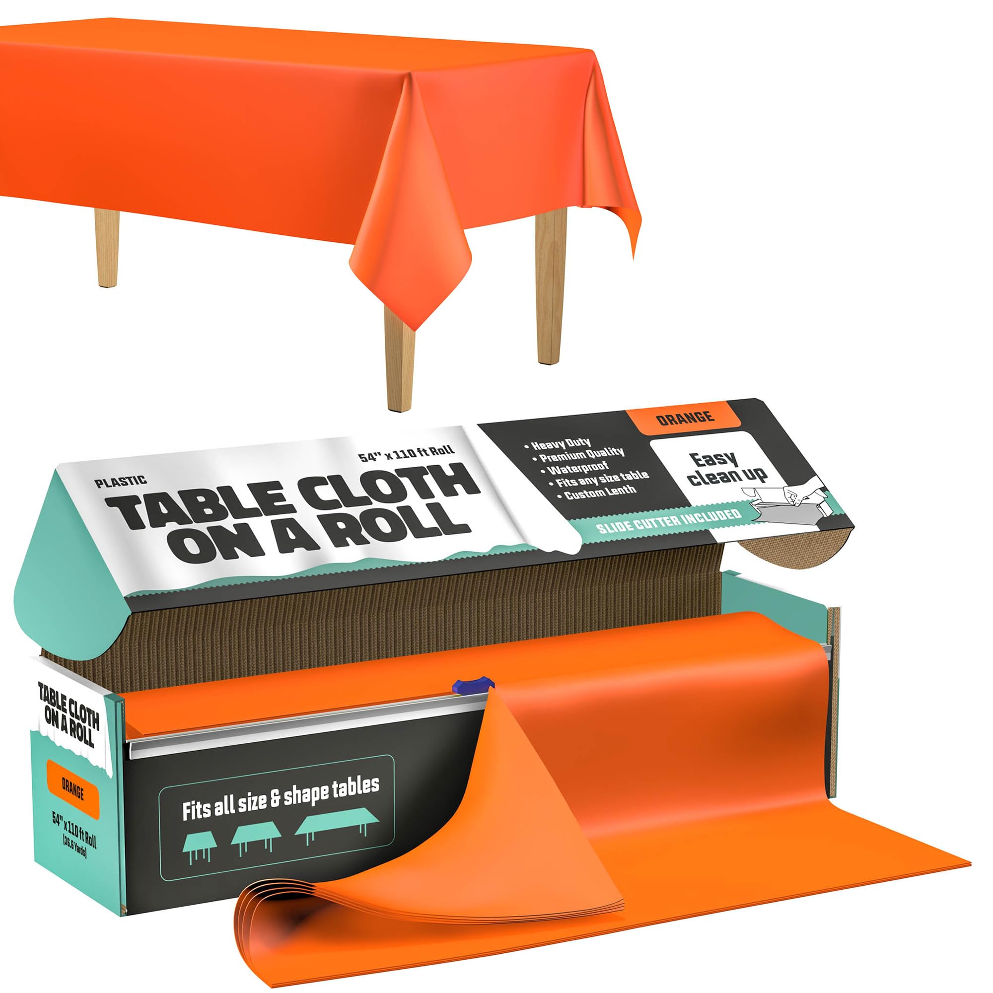 Photo 1 of Tablecloth Roll – 54" X 110' Orange Premium Plastic Table Cloths with Cutter Box - Cut to Size - Decorative Rectangle Table Cover Smooth Tablecloth - Disposable Table Cloths for Parties, Weddings.