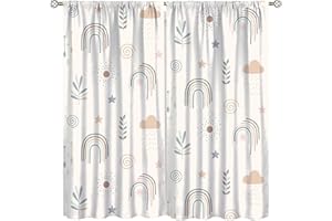 AuiMzoo Children's Rainbow Curtains, Bohemian Style Rainbow Sun Star Plant, Bedroom Living Room Kitchen Nursery 21" W x 45" L