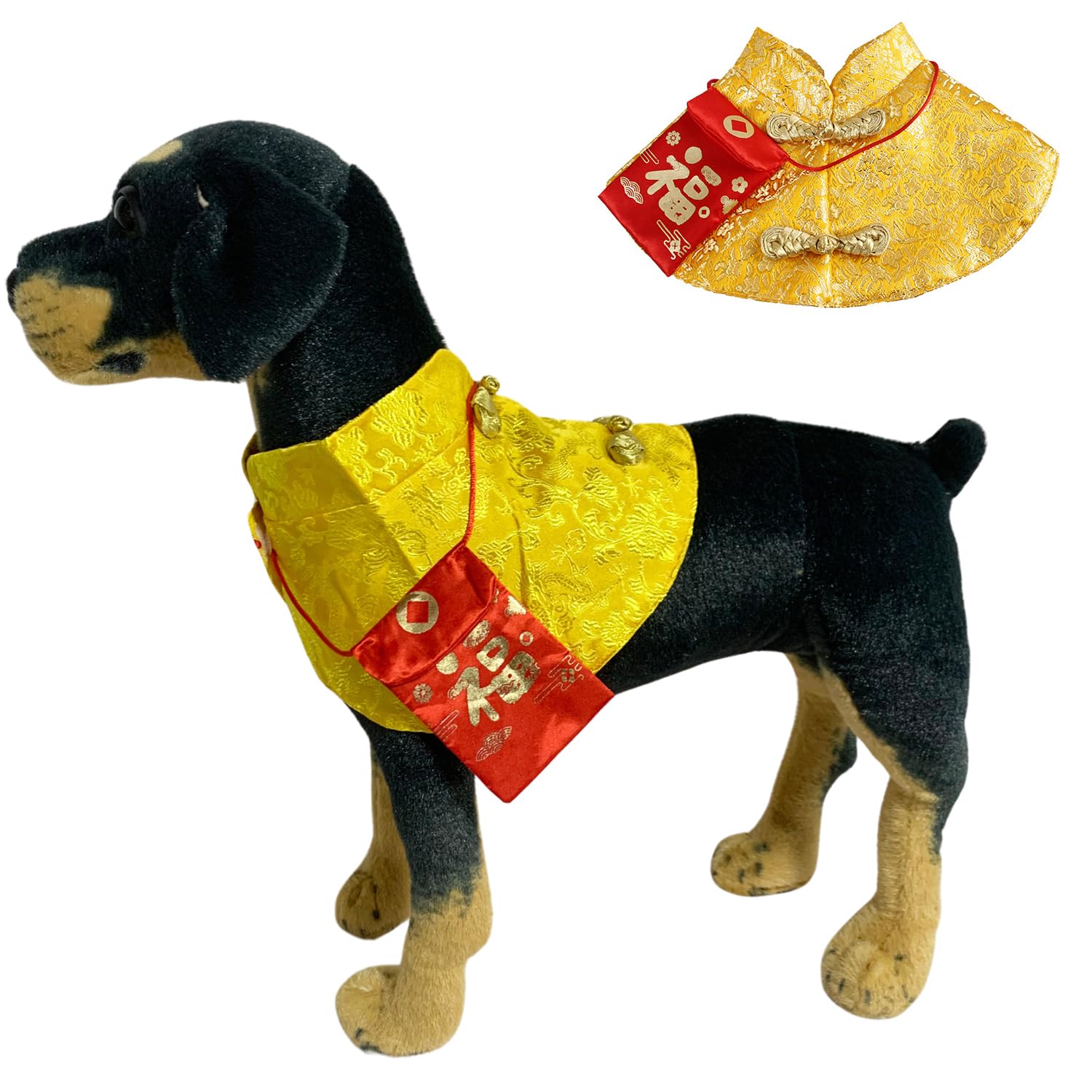 Dog Chinese New Year Costume Pets Knot Buttons Tang Suit Neck Strap Scarf Dog Chinese Style Cloak Coat Pet Vest for Cats Puppies Teddy Bichon Small Dogs (L,Gold)