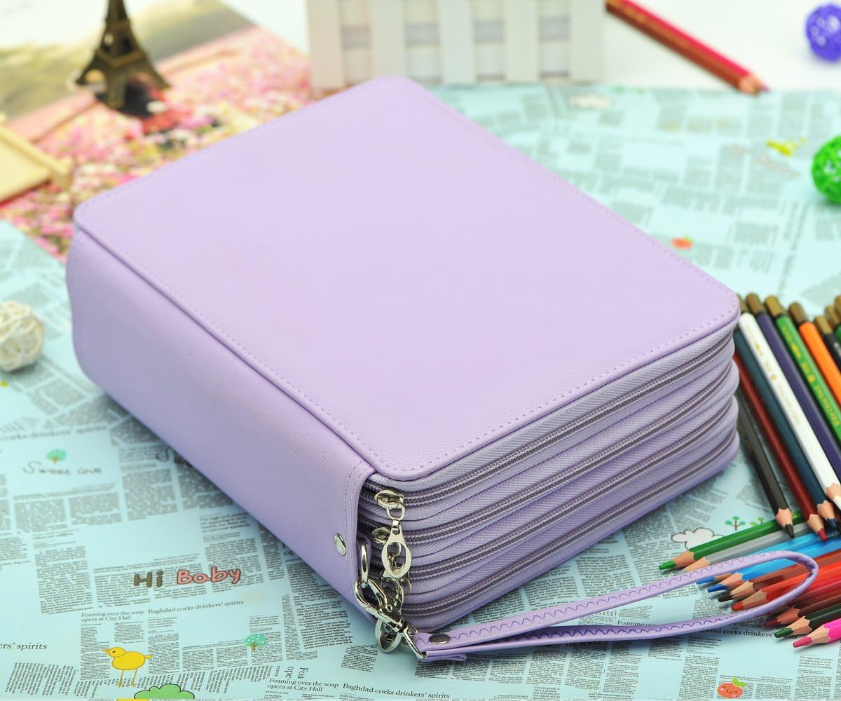 184 Slot PU Leather Pencil Case 4 Layer Large Capacity Pencil Bag for Colored Pencils Watercolor Art Supplies (Purple)