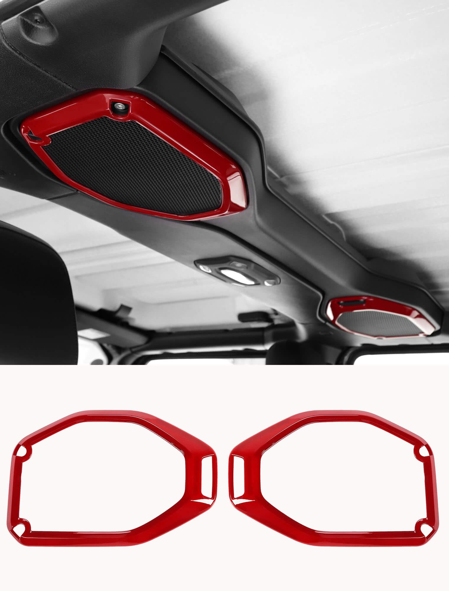 Photo 1 of Savadicar Red Interior Accessories - Soundbar Speaker Bezel Trim for 2018-2023 Jeep Wrangler JL JLU 4XE & Gladiator JT - Solid Color Interior Decor Upgrade Option, 2-Piece