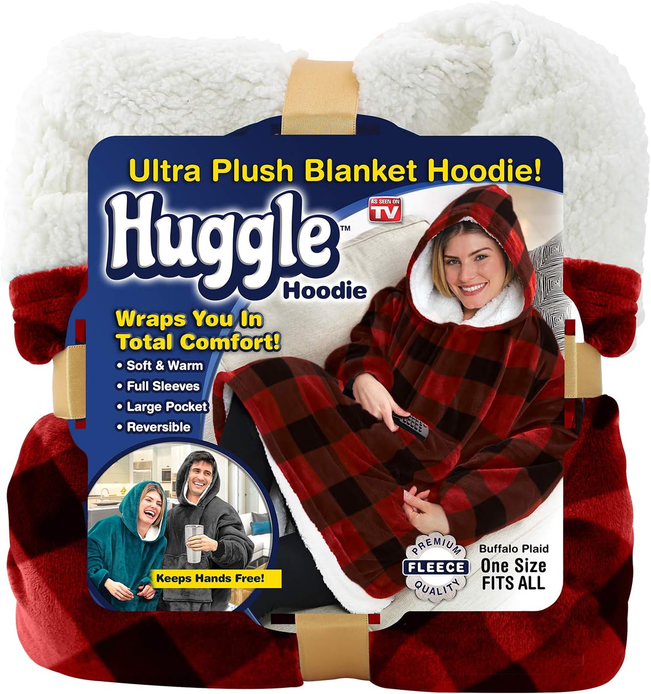 Ontel Huggle Hoodie - Hooded Robe Sweatshirt, Blue - As Seen on TV: Home & Kitchen