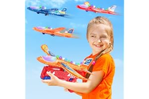 Unyfu 3 Pack Airplane Launcher Toys, Outdoor Flying Toys 2 Flight Modes LED Foam Glider Catapult Plane Toy for Boys Girls Kids Birthday Gifts Age 4 5 6 7 8 9 10 11 12+ Year Old（Red）