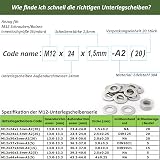 AMLOOPH M12 Washer 24mm OD 13mm ID 1.5mm Thick 20 Pack A2 304 Stainless view 3