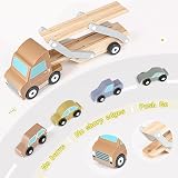 Vanplay Wooden Car Transporter Toy with 4 Cars for Toddlers view 3
