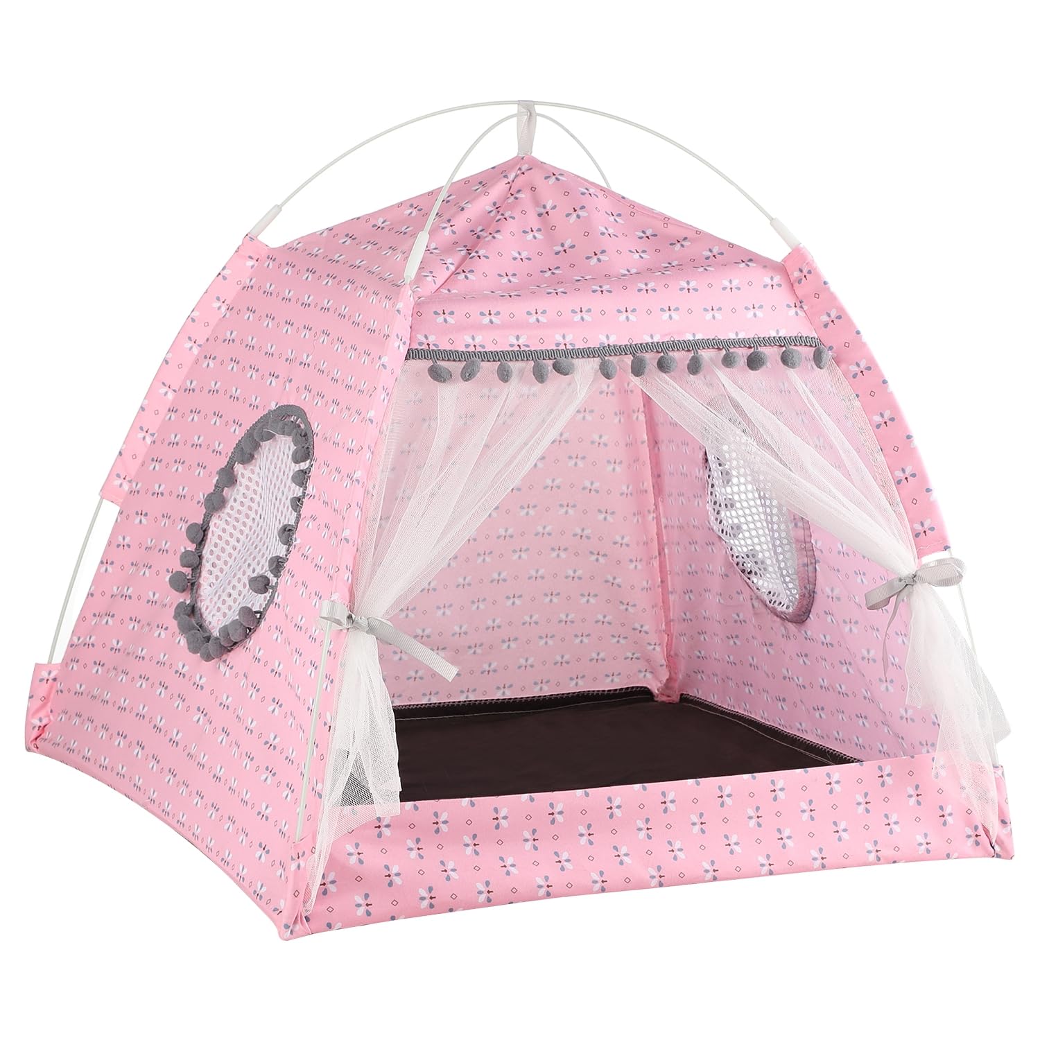 Qchomee Cat Tent Cave Bed with Removable Cushion, 2-In-1 Cat Dog Teepee Bed House Cat Nest Sleeping Bag,Pet Indoor Outdoor House Detachable Breathable Mesh,Four Seasons Universal,48x48x46CM