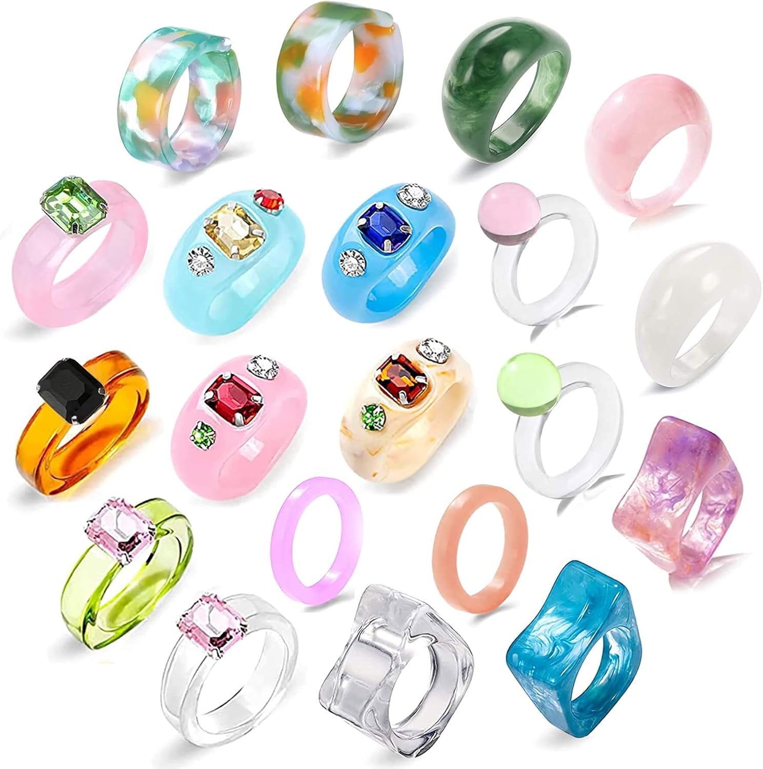 Coloridos anillos de resina gruesa para mujer, 20 piezas de anillos de