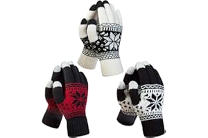 YSense Wear 1-3 Pairs Touch Screen Gloves Snow Flower, Warm Knit Winter Gloves Christmas Gifts Stocking Stuffers for Women