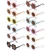 Kanayu 12 Pairs Summer Adults Flower Sunglasses 5. 71 Inch Round UV Protection Colorful Flower Eyewear for Women Party Gifts