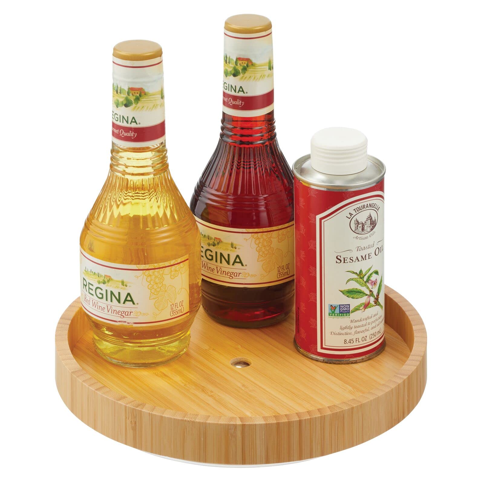 mDesign Rotatable Spice Rack – Bamboo Spice Stand for Pepper, Baking Ingredients and Preserves – Round Kitchen Shelf for Sideboard and Kitchen Cupboard – Natural