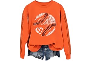 GENERIC Heevina Baseball Mom Sweatshirt For Women Heart Printed Crewneck Long Sleeve 2025 Pullover Tops