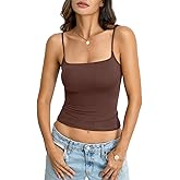 EasyGala Womens Double Lined Crop Tank Top Adjustable Spaghetti Strap Camisole Fitted Summer Shirts Y2k Going Out Tops