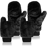 SATINIOR Faux Fur Mittens Fingerless Gloves Convertible Gloves Fluffy Winter Warm Soft Half Finger Fuzzy for Women