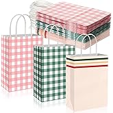 Kolldenn 36 Pcs Gingham Camp Paper Bag Gingham Party Supplies Pink Green Plaid Checkered Goodie Bags with Handle for Camp Bachelorette Baby Shower Wedding Birthday Party Favor Supplies