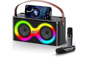 MOYLEAF Karaoke Machine, Portable Bluetooth Speaker with 2 Wireless Microphones,Karaoke Machine for Adults & Kids,PA System Supports TWS/REC/AUX/USB/TF for Home Party