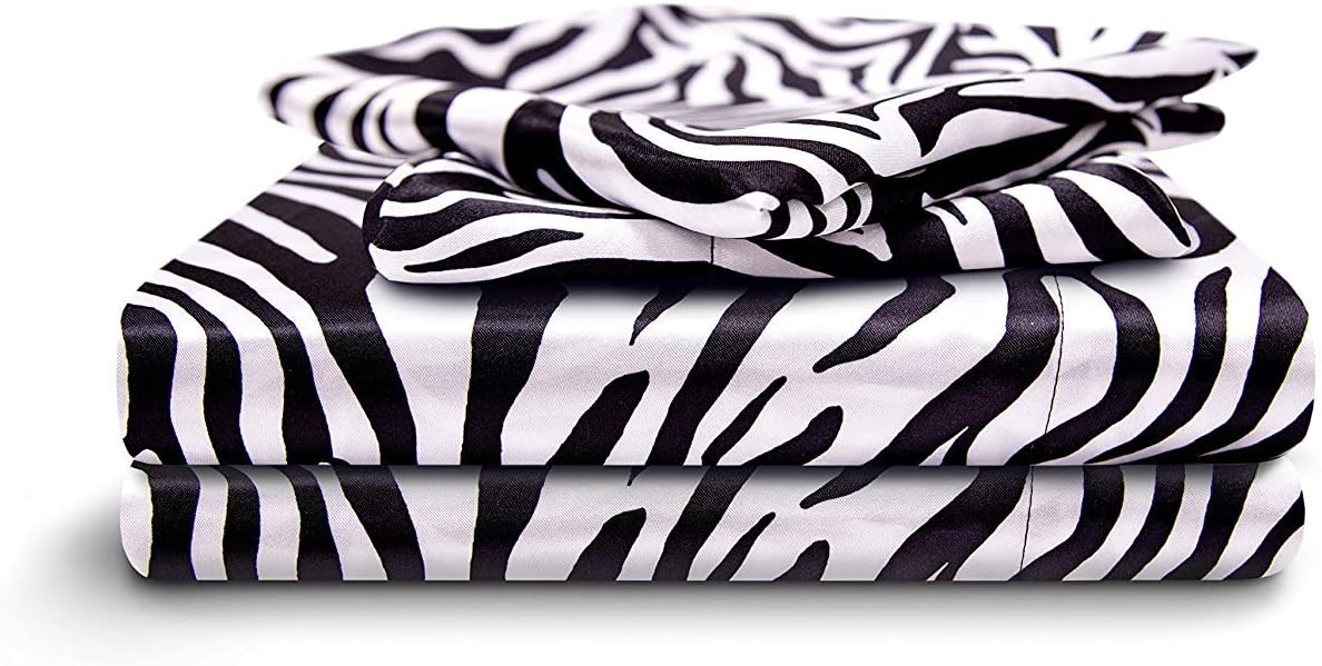HONEYMOON HOME FASHIONS King Sheet Set Luxury Silkily Like Satin Bed Sheets, Zebra