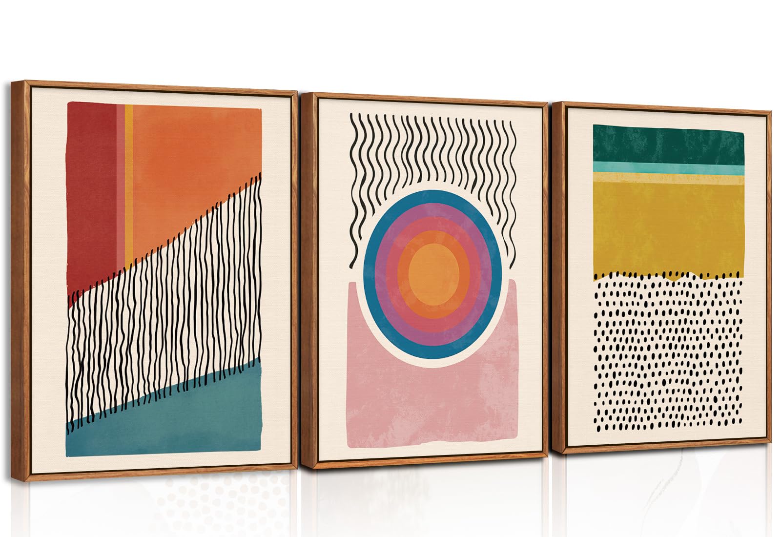 TOARTi Boho Framed Canvas Prints Wall Art Set, Mid-Century Abstract Color Block Shape Wall Decor, Geometric Illustrations Art Photos for Living Room, Bedroom, Dining Room, Office, Bathroom -12x16in