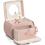 Vlando Kids Musical Jewelry Box for Girls with Drawer, Music Box with Ballerina and Stickers for Birthday Bedroom Decor, Gift