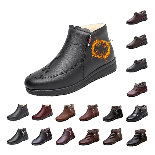 Boots for Women Winter Warm Ankle Booties Waterproof Short Chelsea Ladies Comfortable Slip On Boots Water-Resistant Outdoor Warm Lined Ankle Booties Womens Shoes