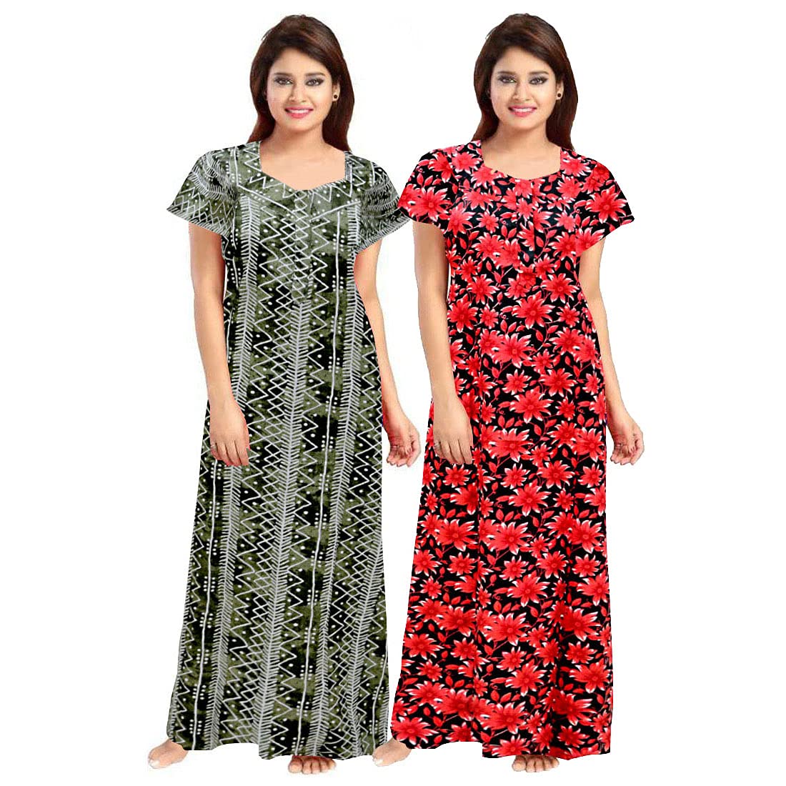 Buy Trendy Fab Women's Cotton Nighty/Gown/Night Dress in Multi Colour