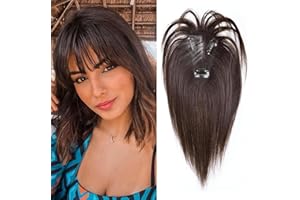 ISTGIFT Hair Toppers for Women Real Human Hair, Bangs Hair Clip 360° 3D Cover French Fake Clip in Bangs Hair Extensions, Hair Topper Hair Pieces for Women Daily (Dark Brown)