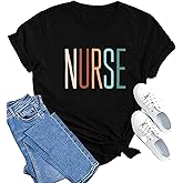 MAIHUN Women Nurse Life Shirt Nurse Letter Print Tee Tops Nurse Day Gifts Shirts Inspirational Short Sleeve