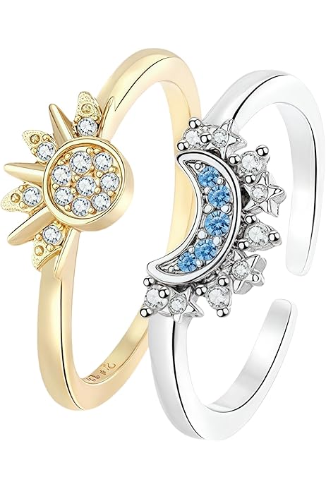 Amazon Bague Lune Soleil Bague Trop Grande Bague étoile Et - Main Image