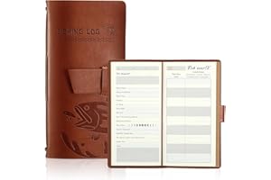 Fulmoon Fishing Log Book,Leather fishing journal for Men,Fisherman Journal Notebook to Record Details for Huntsman,Fisherman,Travel,camping,Office,Daily Writing,Birthday,96 Pages (Dark Brown)