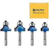 HILTEX 10109H Top Bearing Roundover Router Bit Set, 4 Pieces, 1/4 Inch Shank, CNC Woodworking Tool, 1/8" 3/16" 1/4" 5/16" Cutting Radius for Round Edging, Cabinet Edges