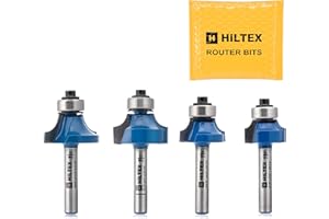 HILTEX 10109H Top Bearing Roundover Router Bit Set, 4 Pieces, 1/4 Inch Shank, CNC Woodworking Tool, 1/8" 3/16" 1/4" 5/16" Cut