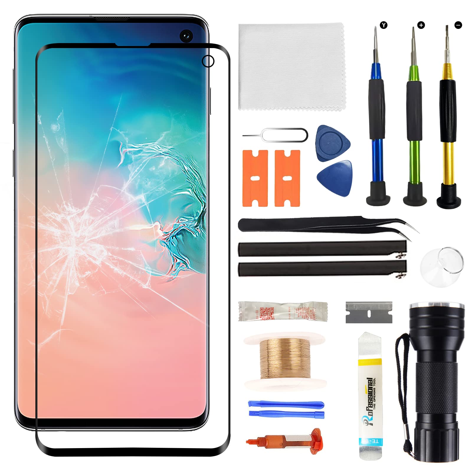 Photo 1 of Zgxhga Front Glass Screen Replacement for Galaxy S10 - Compatible with Samsung Galaxy S10 G973 Series 6.1 inch & Complete Repair Tools Kit?NO OLED Screen & Digitizer Touch?