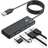ORICO USB 3.0 Hub, 4-Port USB Hub with 6Ft Long Cable, Ultra Slim USB Splitter for Laptop MacBook Pro, iMac, Surface Pro, XPS, PS5，PC, Flash Drive, Mobile HDD