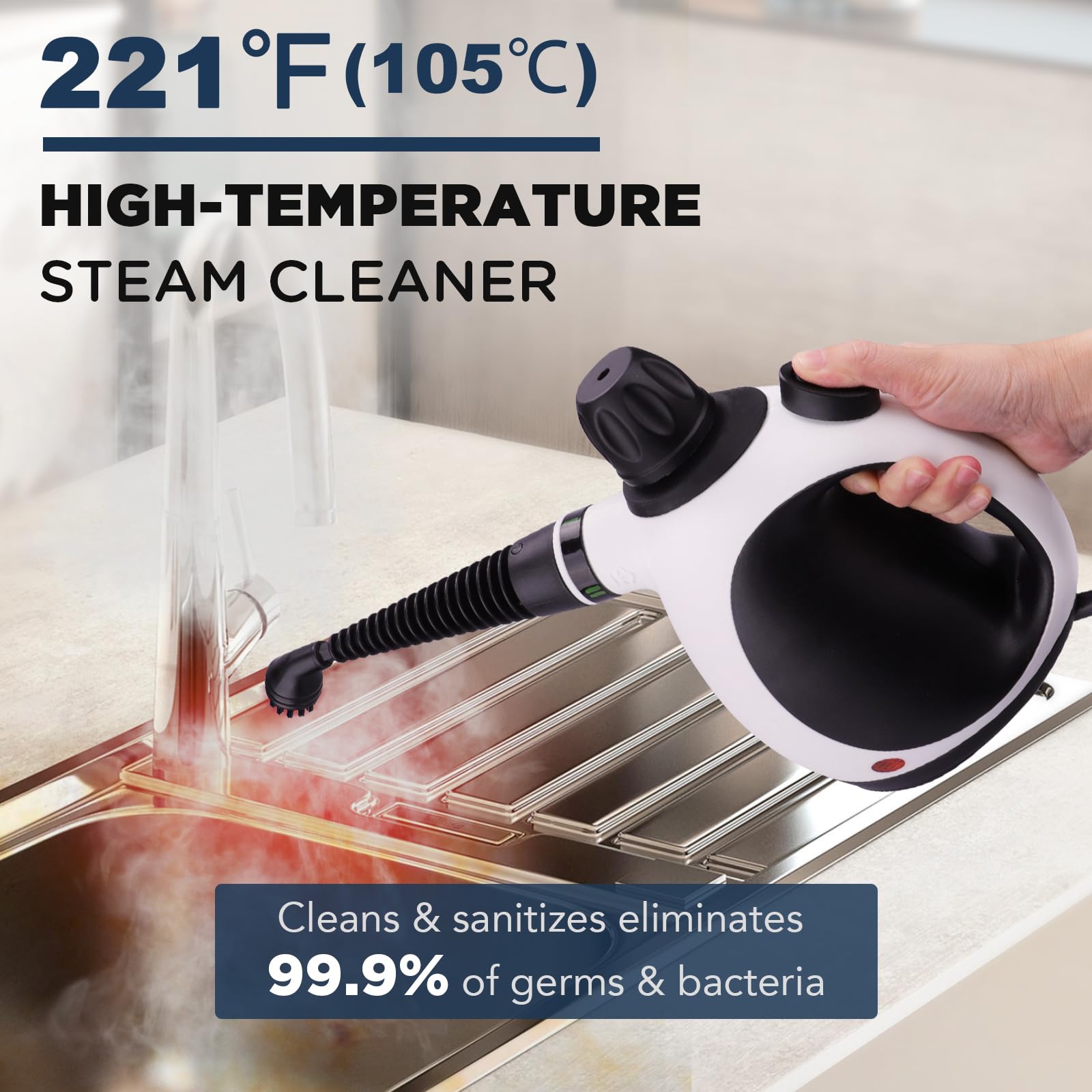 Handheld Steam Cleaner, Steam Cleaner for Home with 10 Accessory Kit, Multipurpose Portable Upholstery Steamer Cleaning with Safety Lock to Remove Grime, Grease, and More