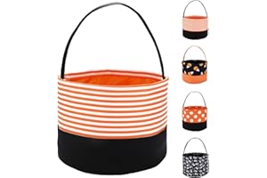 PEACELOVER Halloween Candy Basket for Kids, Trick or Treat Bucket Boo Spooky Small Baskets for Girls/Boys Gift Baskets (Stripes)