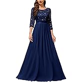Miusol Women's Classy Scoop Neck Sequined Floral Lace Home Coming Party Maxi Dress