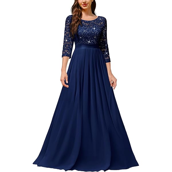 Amazon.com: Miusol Women's Elegant Floral Lace 3/4 Sleeve Bridesmaid Formal  Maxi Dress (Small, Black) : Clothing, Shoes & Jewelry