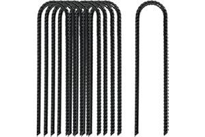 TANGJEAMER 8 Inch Rebar Stakes Heavy Duty, 10 Pack Garden Stake U-Hook, Electrostatic Rust Proof Metal Stakes for Tent, Landscape,Outdoor Decorations, Fabric Ground Cover, Tube Fixing