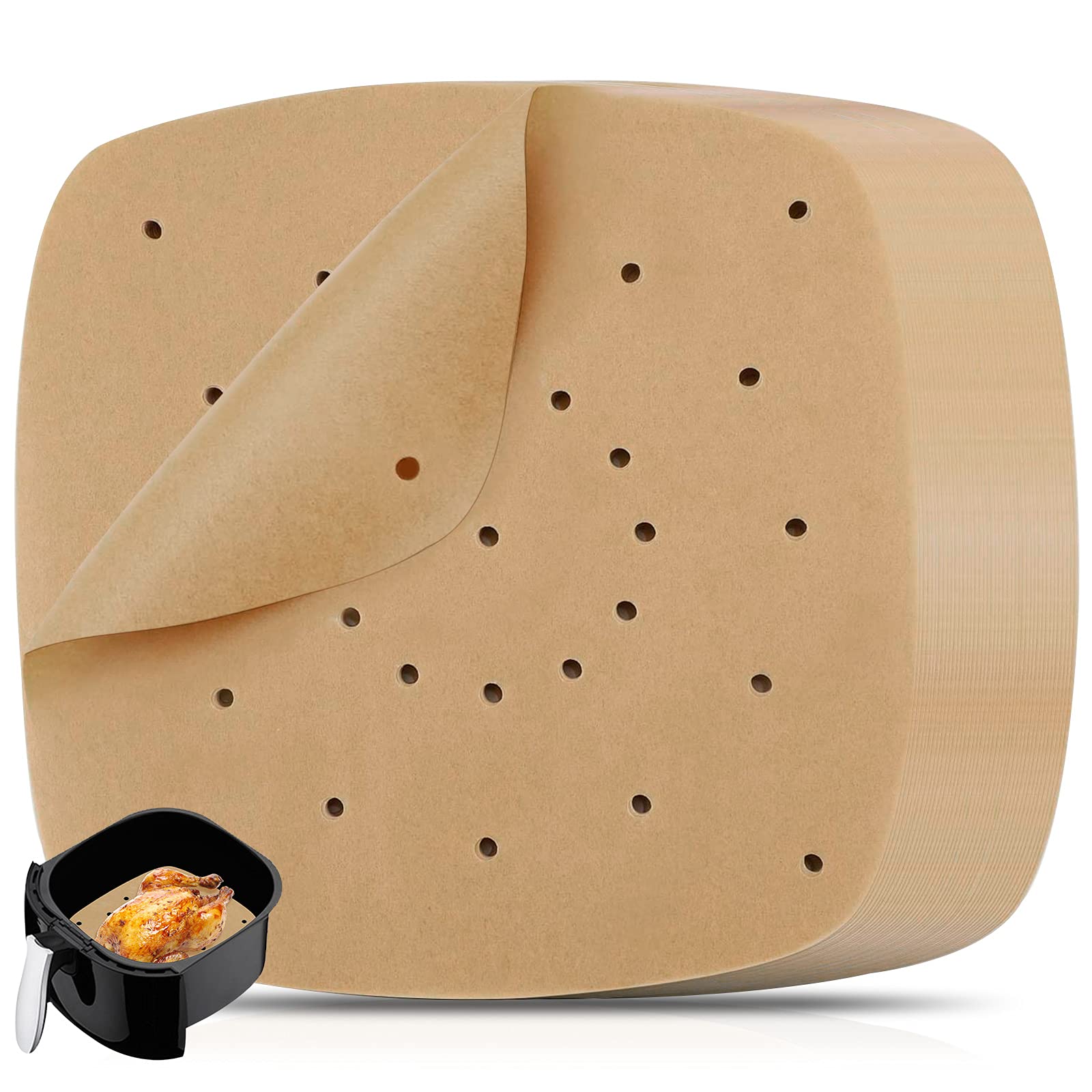 100 Pcs 8.5 inch Air Fryer Liners Paper Sheets by ASTER, Perforated Air Fryer Liners/Steaming Parchment Liner, Air Fryer Accessories, Non-Stick Steaming Mat for Baking Cookies, Cooking, Bamboo Steamer