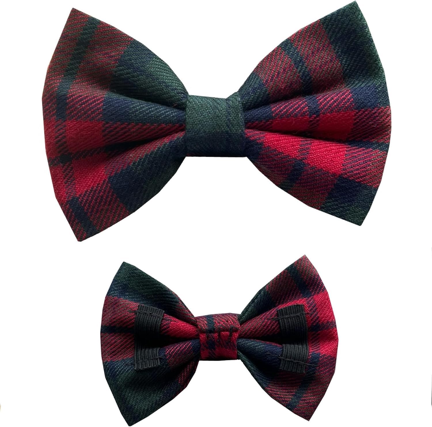 New Dogs Bow Tie Tartan woven Elastic Band attach COLLAR ACCESSORY Handmade UK (Small red green) — image 1