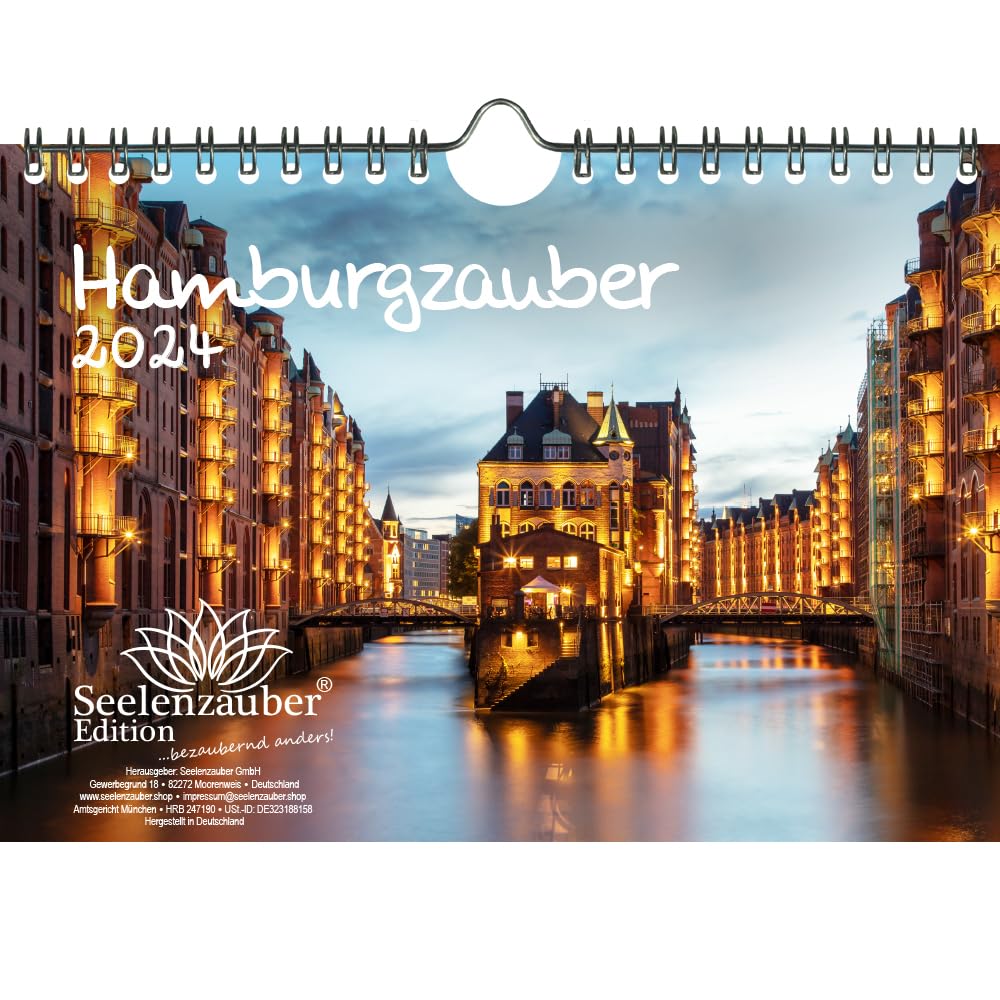 Hamburgzauber DIN A5 Wall Calendar for 2024 Hamburg Germany Travel Holiday Seelenzauber