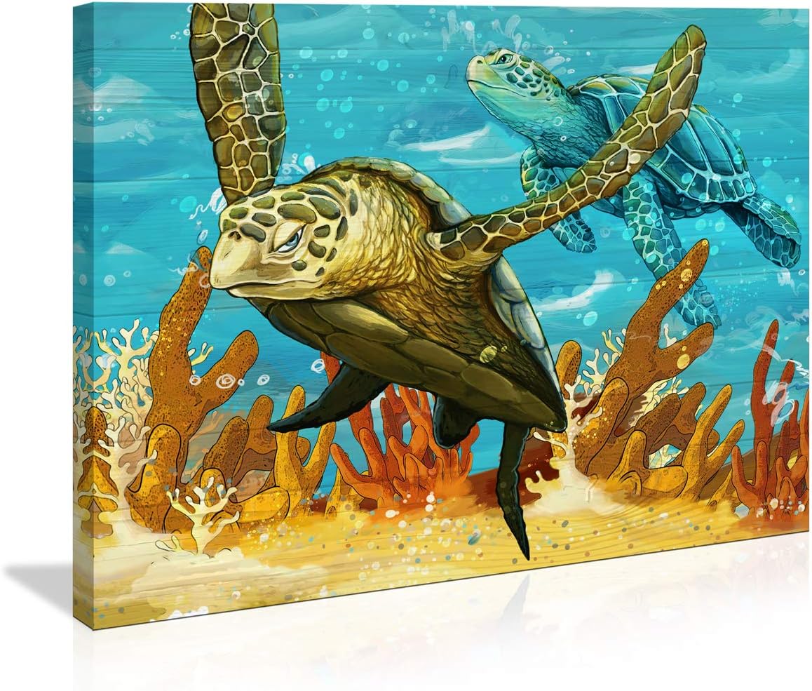 Amazon Com Teal Background Wall Art For Bathroom Sea Turtle