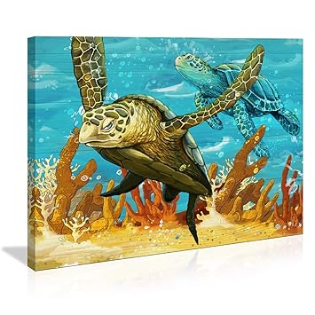 Teal Background Wall Art For Bathroom Sea Turtle Bathroom Wall Decor Prints Canvas Wall Art Ocean Decor Small Framed Artwork For Walls Vintage Paintings On Canvas Prints Amazon In Home Kitchen