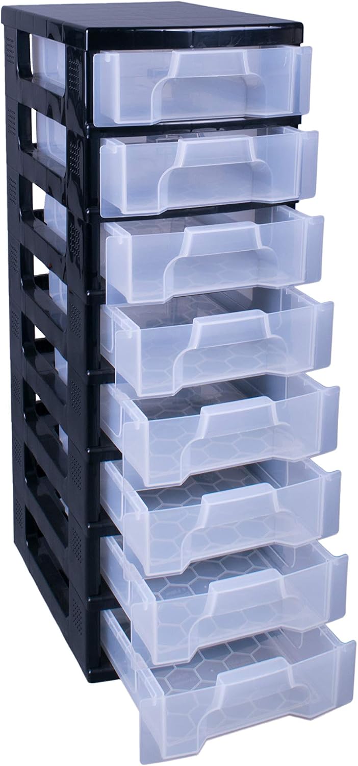 Really Useful Plastic Storage Box Storage Tower 8x7 Litre Black Frame with Clear Drawers, 8 x 7 Litre - Image 3