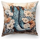 KongMoTree Boots Cowgirl Hat Throw Pillow Cover Retro Western Throw Pillow Cover Soft Flannel Fluffy Couch Pillow Cover for Home Bedroom Sofa Holiday Festivals Winter Home Decor