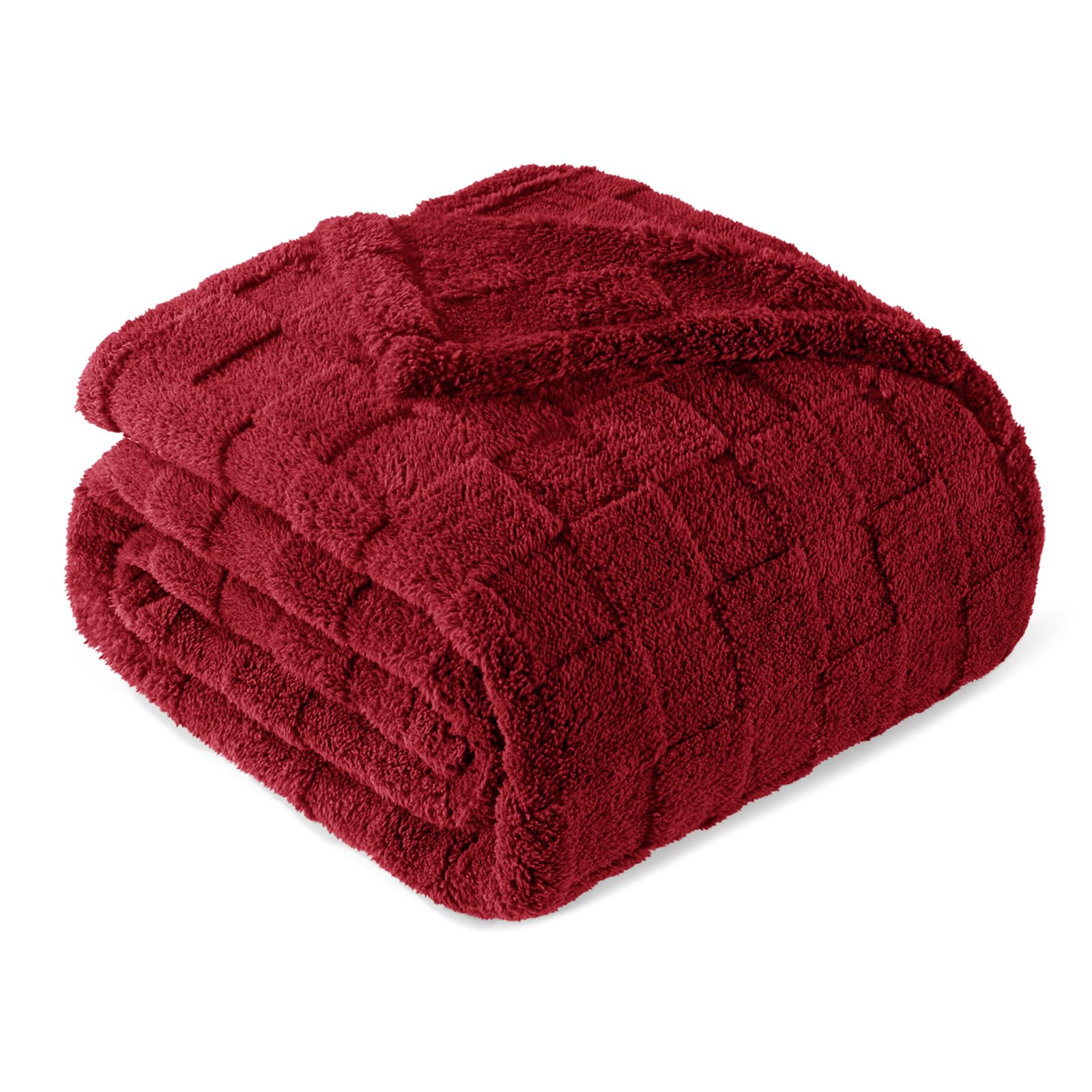Exclusivo Mezcla King Size Flannel Fleece Blanket, Super Soft and Warm Lightweight Checkered Pattern Blankets for All Seasons, 230x265 CM, Deep Red