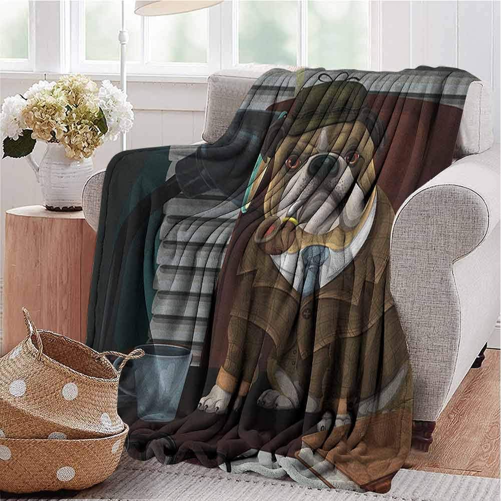 stonepot English Bulldog Plush Blanket Traditional English Detective Dog with a Pipe and Hat Sherlock Holmes Image for Living Room Sofa Chair Couch Blanket Multicolor W50 x L30 Inch