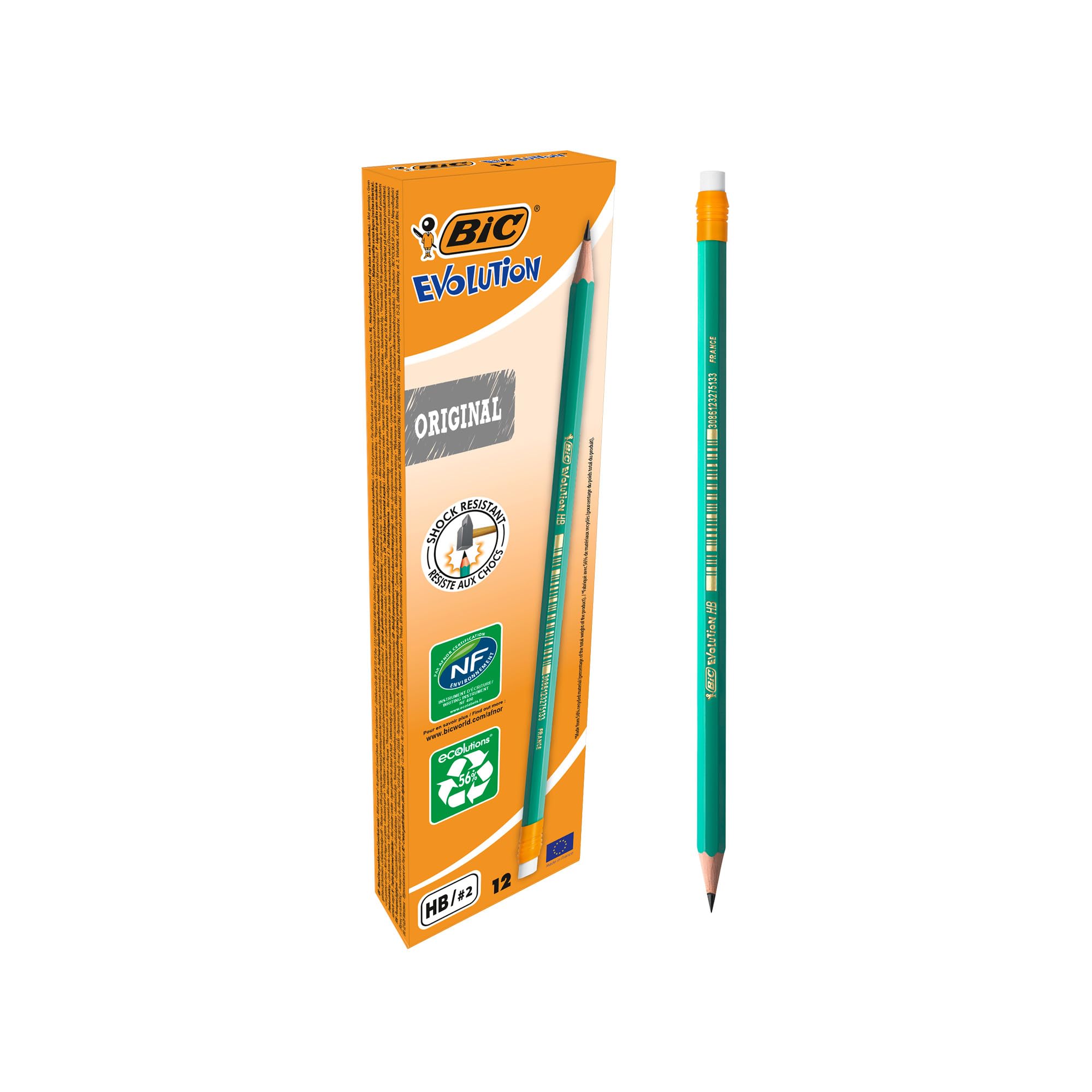 BIC Ecolutions Evolution 655 HB Pencil with Eraser (Pack of 12), Green