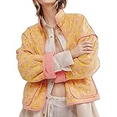 Yimoon Women's Cropped Puffer Quilted Jacket Vintage Floral Print Open Front Lightweight Short Jacket Outerwear