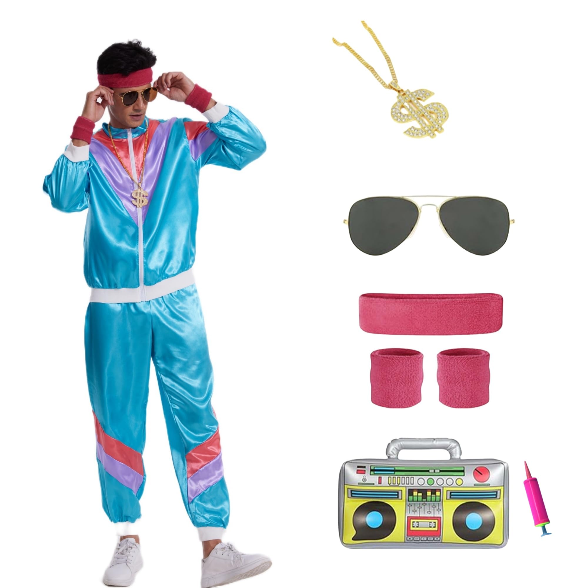 DEIUOG 80 90s Fancy Dress Stag Do Outfit 80s Shell Suit Costume Halloween Costumes with Accessories 90 80s Dress up Costume for Men Women Hip Hop Disco Retro Tracksuit Adult Jacket — image 1
